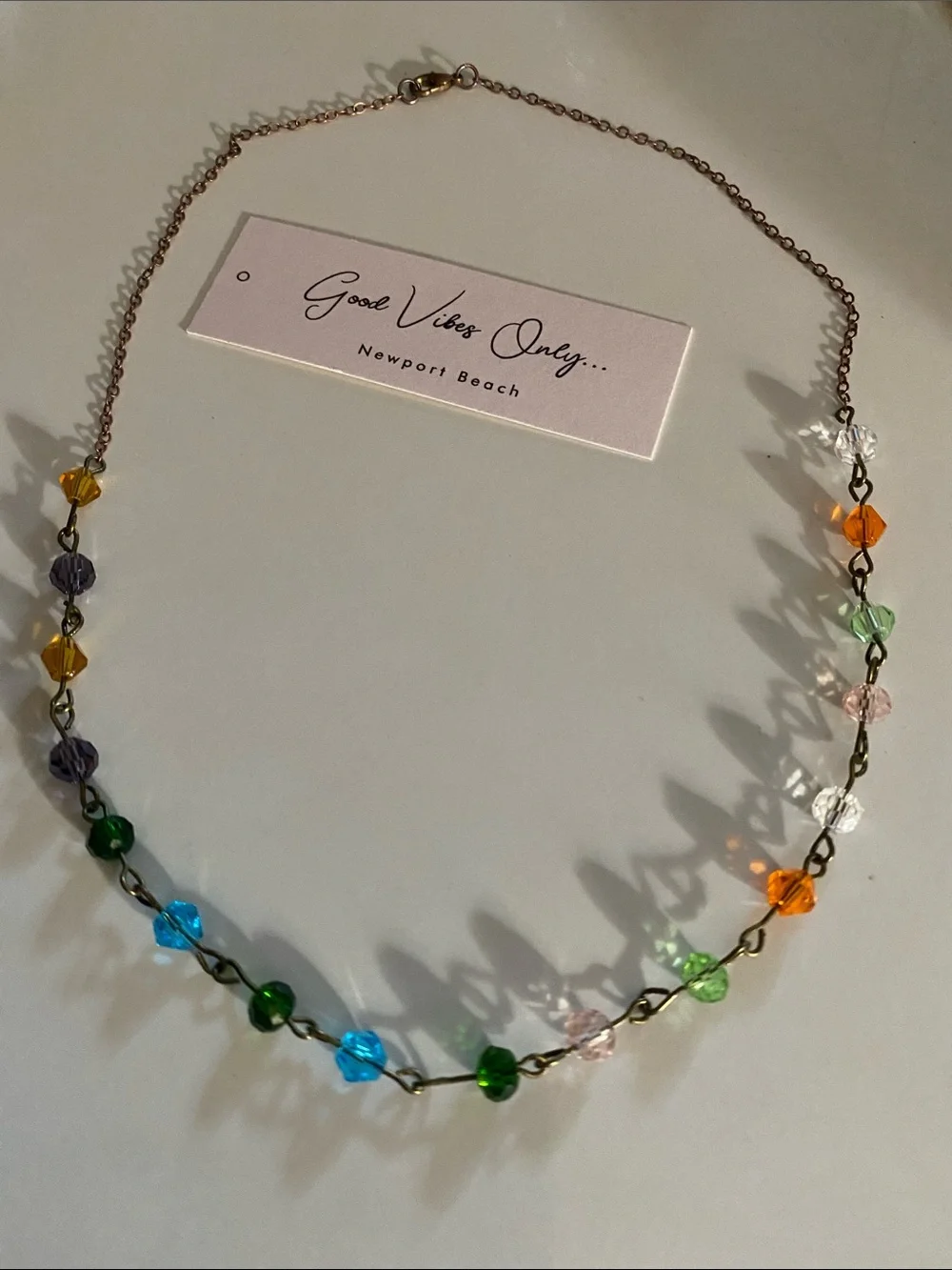 Good Vibes Only Multicolor Crystal Bead Necklace - Rose Gold Chain